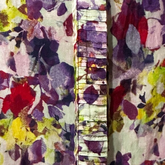 Coldwater Creek sz XL cotton silk purple floral button front blouse FLAW - Picture 2 of 8